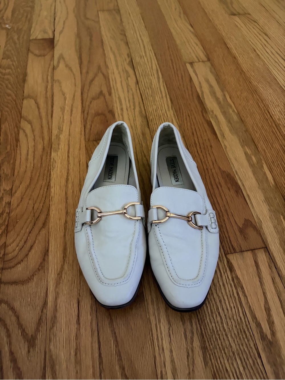 Steve Madden White Leather Bit-Detail Loafers